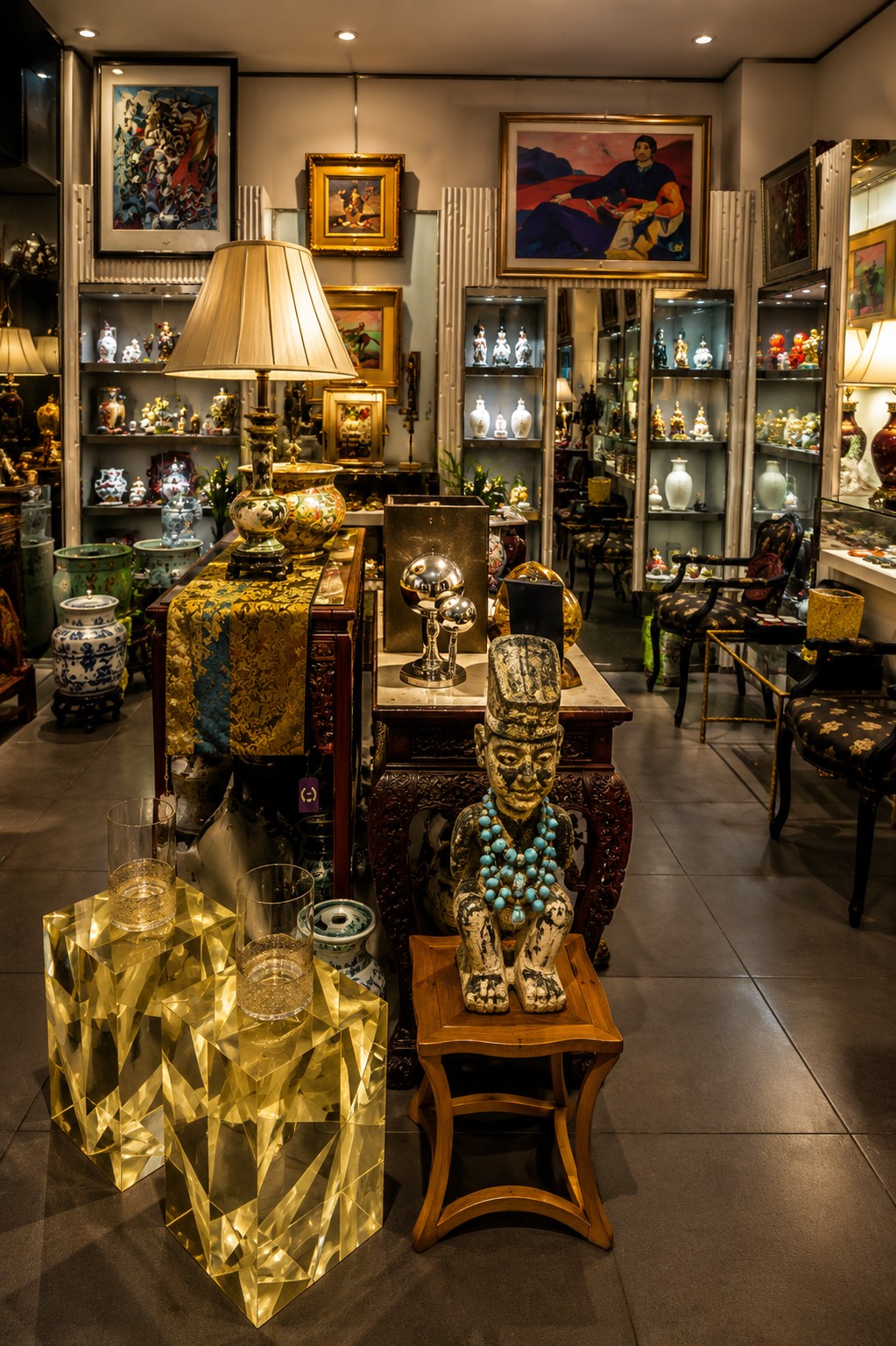 Curated Kai Koto gallery interior with art, porcelain and estate furnishings